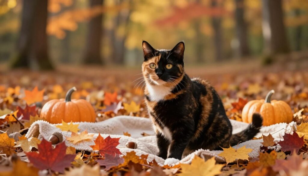 Seasonal and nature-inspired black and orange cat names for calicos