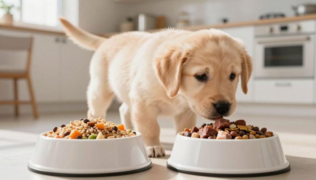 Grain-inclusive and grain-free puppy food formulas comparison for large breed dogs