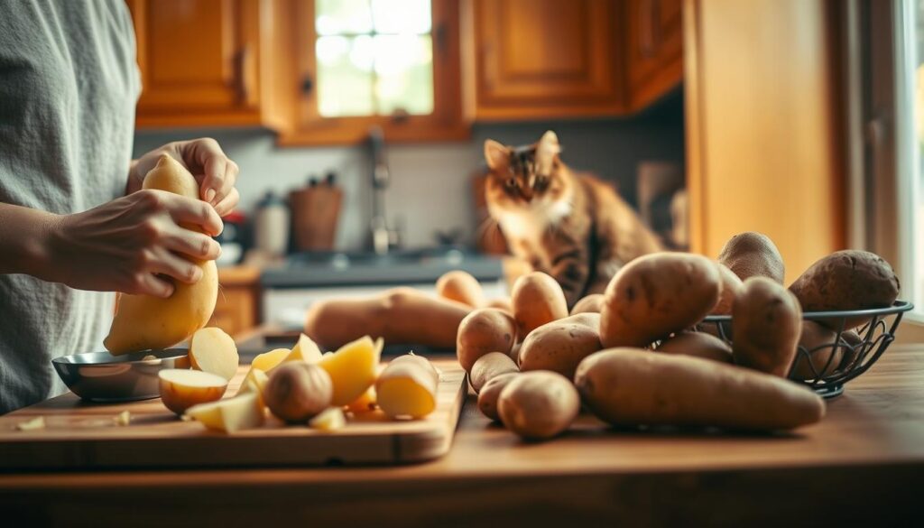 preparing potatoes for cats