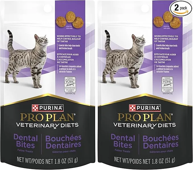 Pro Plan Veterinary Diets Purina Dental Bites Cat Treats - 1.8 oz. Pouch (Pack of 2)